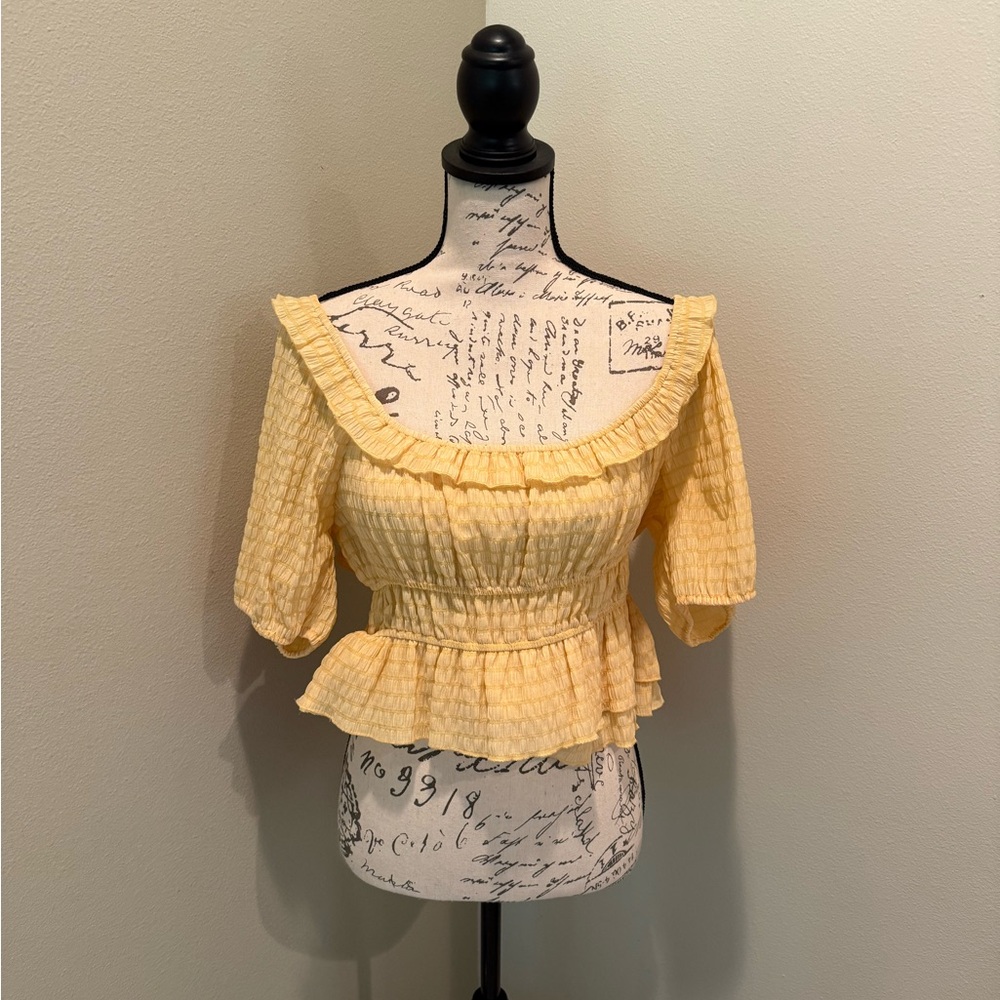 Lush Yellow Puff Sleeve Smocked Blouse